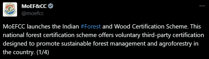 Tweet by ministry of enviroment on Forest And Wood Certification Scheme